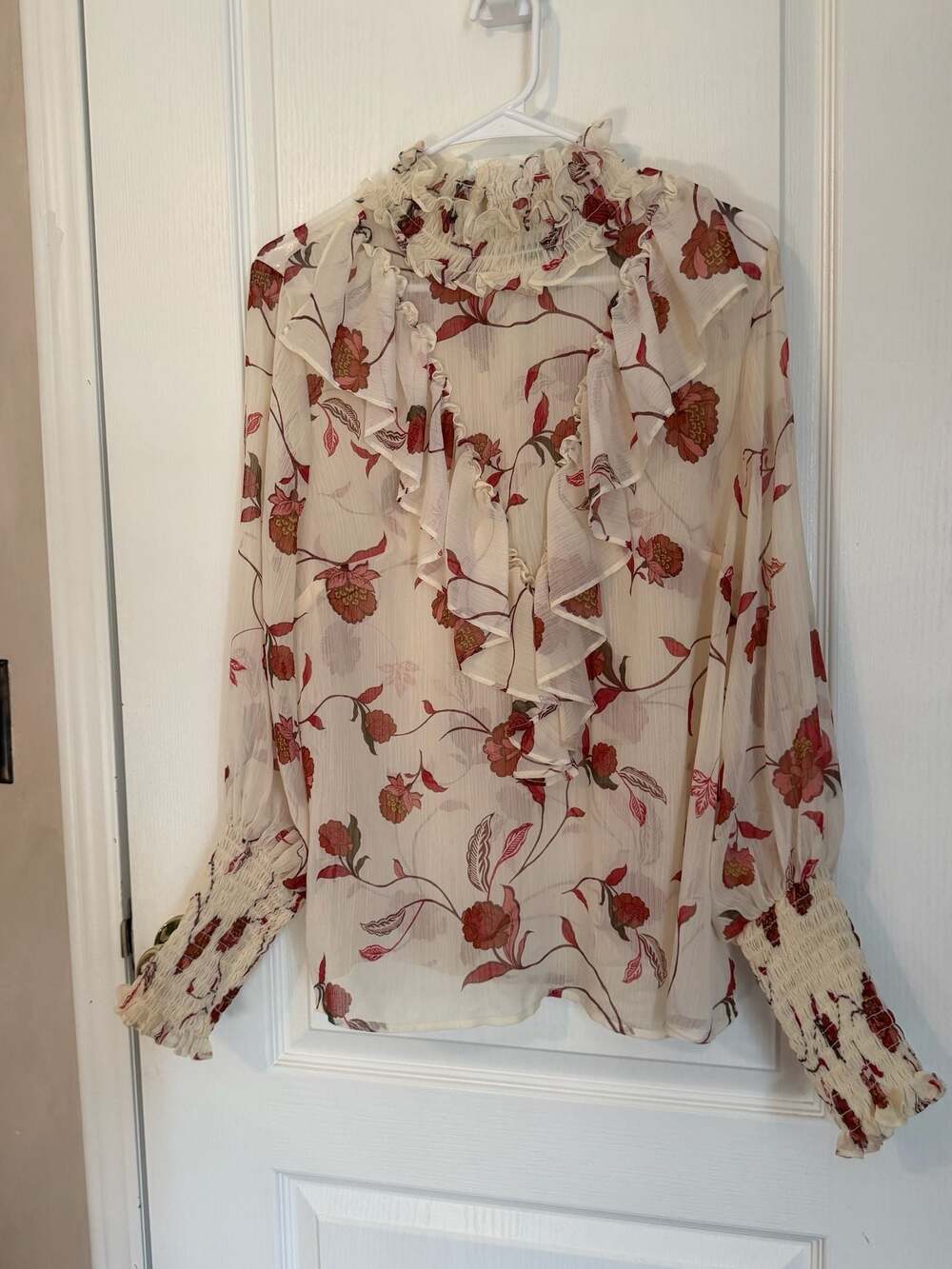 Eloquii Elements Floral Print Ruffle Smocked Long Sleeve Blouse Size 14